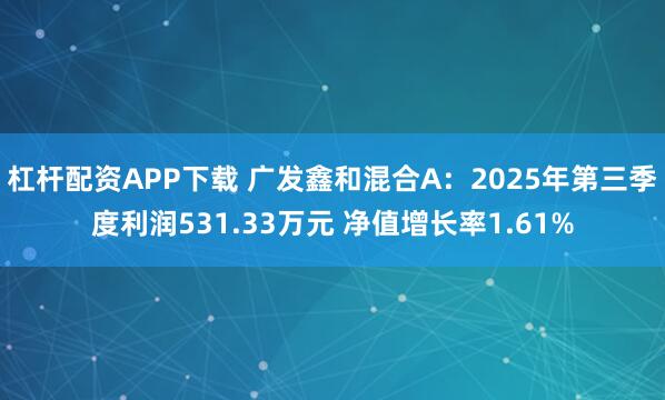 杠杆配资APP下载 广发鑫和混合A：2025年第三季度利润531.33万元 净值增长率1.61%